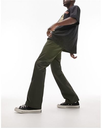 TOPMAN Straight Flare Trousers - Green
