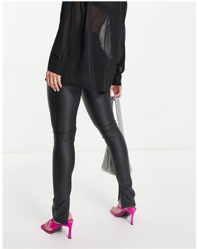 ASOS Leather Look legging With Side Split - Black