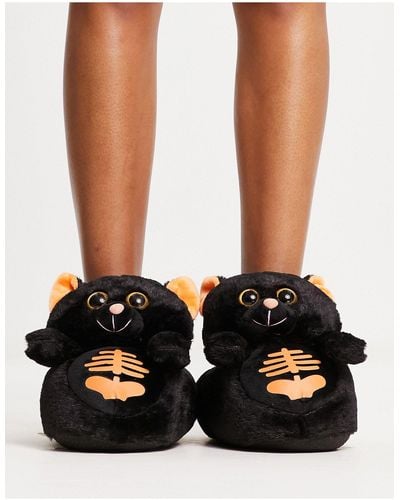 Loungeable Chaussons chat squelette - Noir