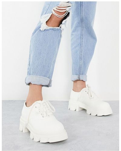London Rebel Chunky Canvas Lace Up Shoes - White