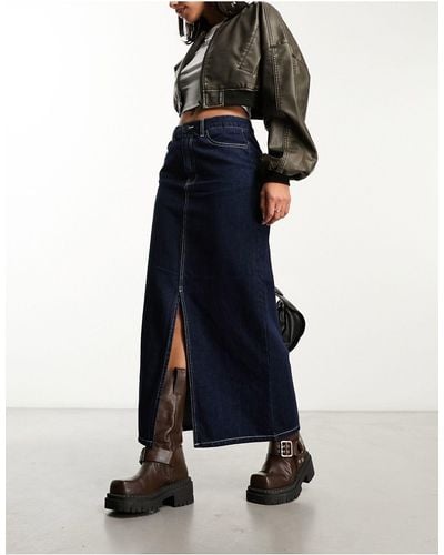 Object Denim Midi Skirt With Contrast Stitch - Black