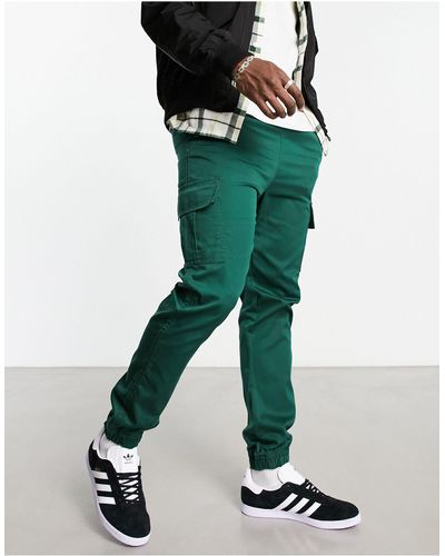 Le Breve Elasticated Waist Cuffed Cargo Trousers - Green