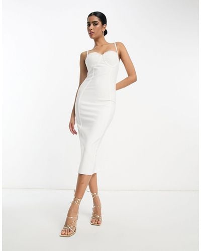 Band of Stars Premium Bandage Ruched Bust Cup Midi Dress - White