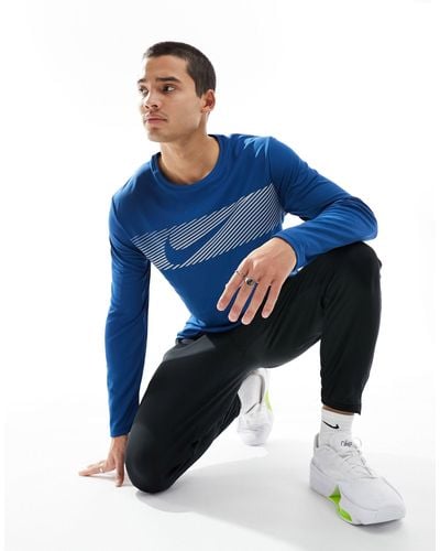 Nike Flash dri-fit miler - top réfléchissant à manches longues - Bleu