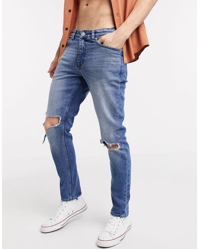 New Look Skinny Jeans Met Kniescheuren - Blauw