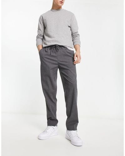 Pull&Bear Textured Smart Trousers - Grey