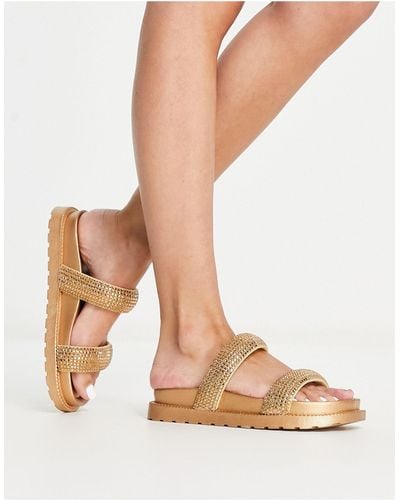 ASOS Flatter Embellished Footbed Flat Sandals - Metallic