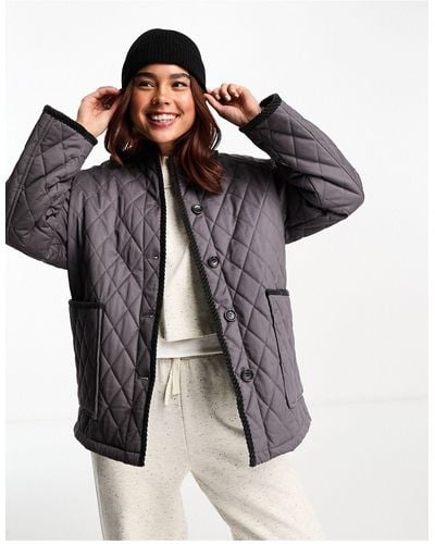 ASOS Cotton Quilt Jacket With Cord Collar - Black