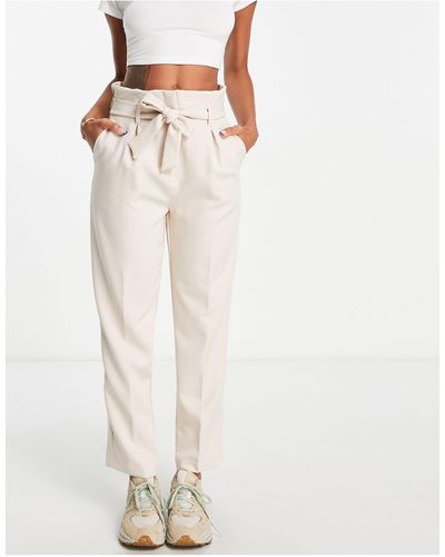 New Look Belted High Waist Tapered Trouser - White