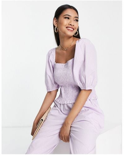 Vero Moda Shirred Puff Sleeve Blouse Co-ord - Purple