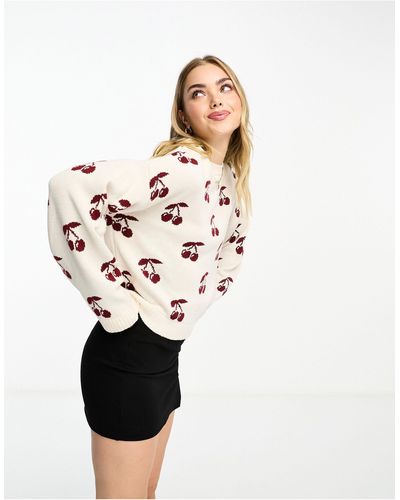 Miss Selfridge Asos design - maglione a maniche lunghe avorio con ciliegie - Neutro