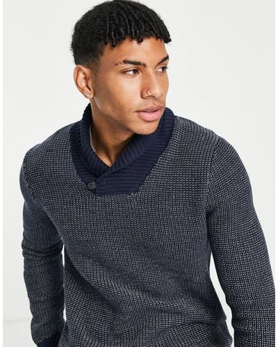 SELECTED Cotton Blend Shawl Neck Sweater - Blue