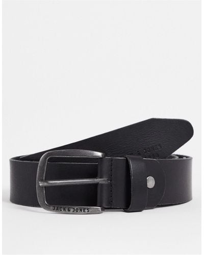 Jack & Jones Smooth Leather Belt With Logo Buckle - Black