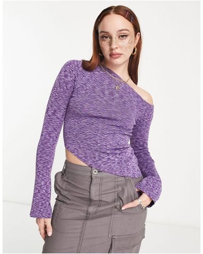 Collusion Knitted Asymmetric One Shoulder Top - Purple