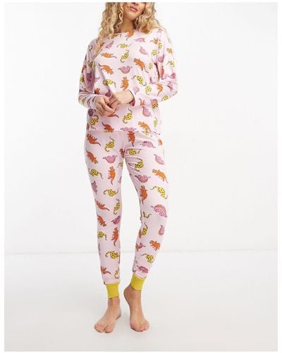 Chelsea Peers Lange Pyjamaset Met Dinosaurussen - Wit