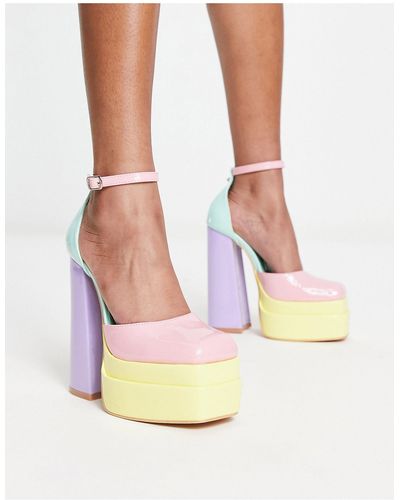 Daisy Street Exclusive Double Platform Heeled Shoes - Multicolour