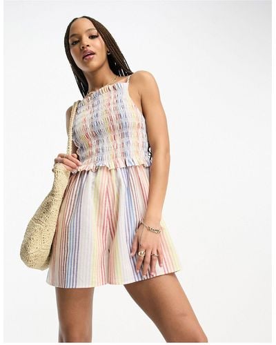 ASOS Strappy Shirred Romper - Pink