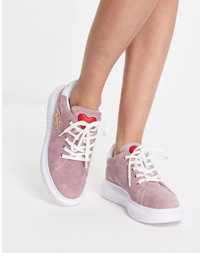 Love Moschino Suède Sneakers Met Plateauzool - Roze