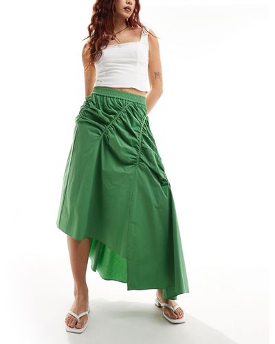 Urban Revivo Ruched Asymmetric Midaxi Skirt - Green