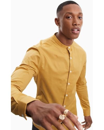 ASOS Skinny Fit Shirt With Grandad Collar - Yellow
