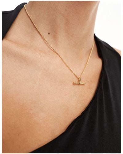 ASOS 14k Plated Chain Necklace With T-bar Detail - Black