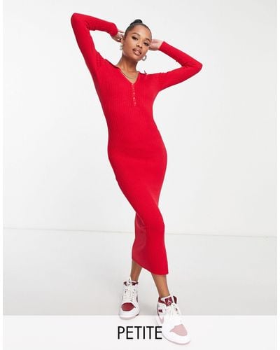 Missguided Ribbed Midi Dress - Red