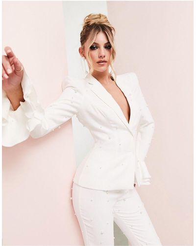 ASOS Suit Pearl Blazer With Ruched Cuff - Pink