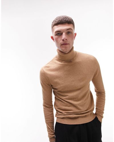 TOPMAN Knitted Roll Neck Jumper - Natural