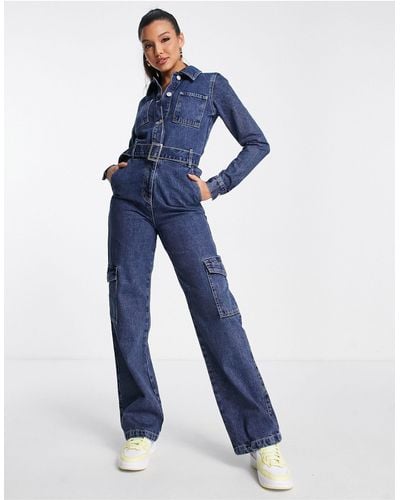 Miss Selfridge Combinaison cargo en jean - délavé foncé - Bleu