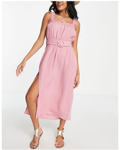 River Island Strappy Belted Midi Beach Dress - Pink