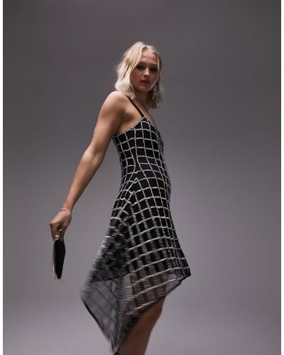 TOPSHOP Embellished Cut Out Side Asymmetric Mini Dress - Gray