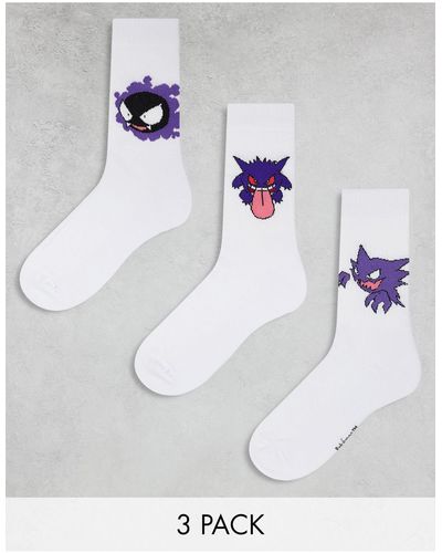 ASOS 3 Pack Pokémon Gengar Sports Socks - White