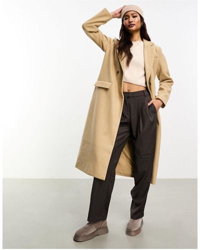 Vila Double Breasted Formal Maxi Coat - Natural