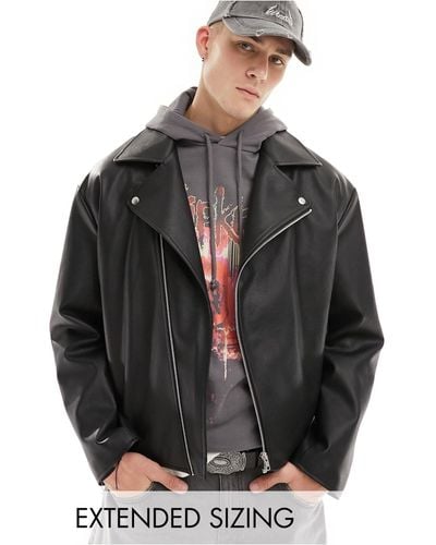 ASOS Faux Leather Oversized Cropped Biker Jacket - Black