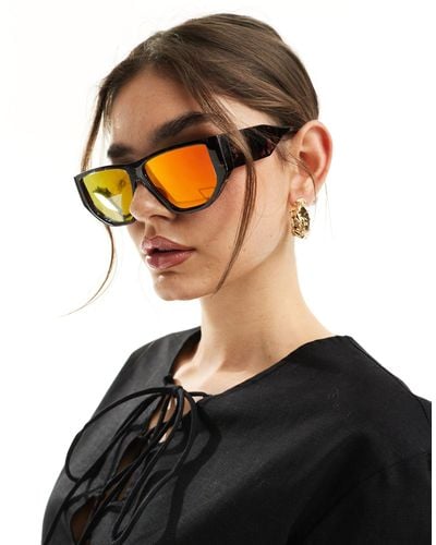 Vero Moda Angular Oversized Sunglasses With Sunset Mirrored Lens - Black