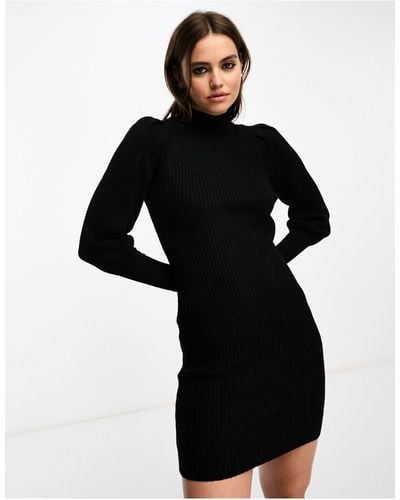 ONLY High Neck Puff Sleeve Mini Sweater Dress - Black
