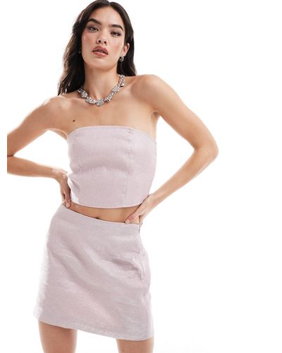 Pieces Concert Glitter Bandeau Top Co-ord - Pink