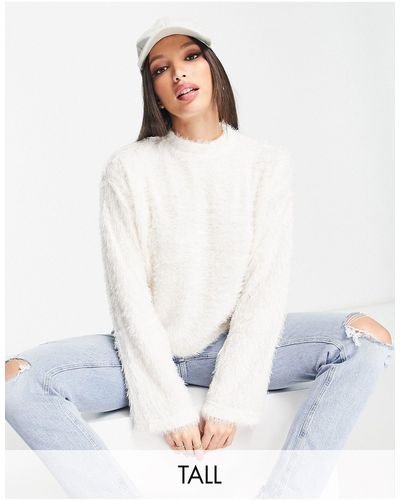 Pieces Exclusive High Neck Fluffy Jumper - White