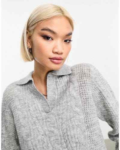Vero Moda Knitted Polo Neck Sweater - Gray