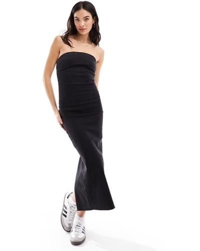 Miss Selfridge Denim Stretch Bandeau Maxi Dress - Black