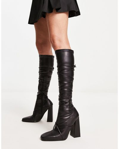 Public Desire Exclusive Caryn Laced Knee Boots - Black