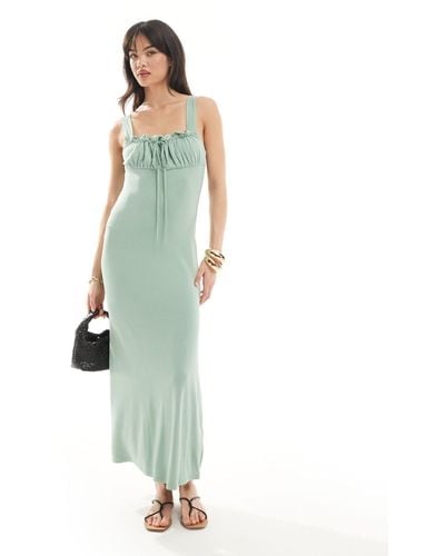 ASOS Cami Ruched Bust Midi Dress With Tie Front - Green
