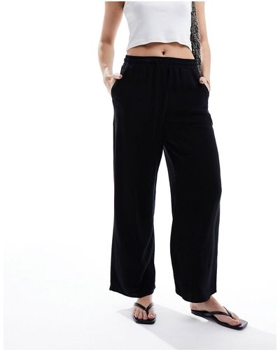 Stradivarius Pull On Linen Mix Cropped Trousers - Black