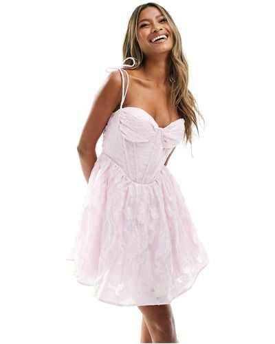 Love Triangle Corset Mini Dress With Tie Shoulders - Pink