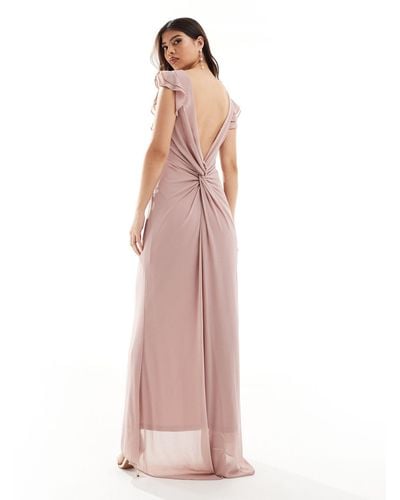 TFNC London Bridesmaid Chiffon Twist Back Maxi Dress With Flutter Sleeve - Pink