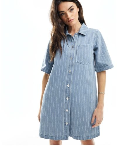 Object Pinstripe Mini Shirt Dress - Blue