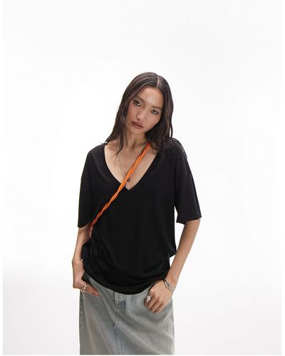TOPSHOP Premium - Eenvoudig Ruimvallend T-shirt Met V-hals - Zwart