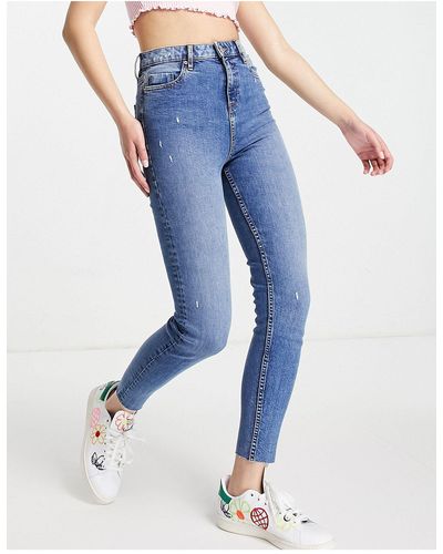 Miss Selfridge Emily - jean skinny court à taille haute - moyen délavé - Bleu