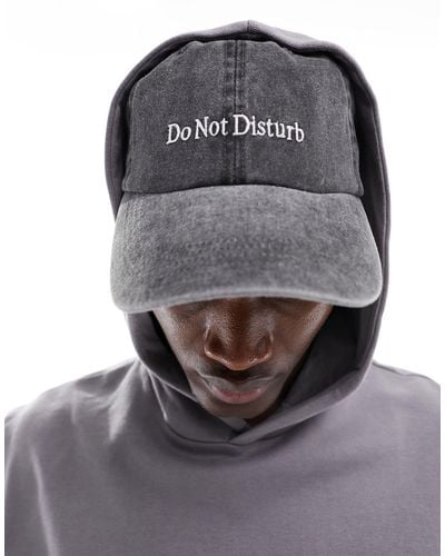 ASOS Cotton Baseball Cap With Do Not Disturb Embroidery - Grey