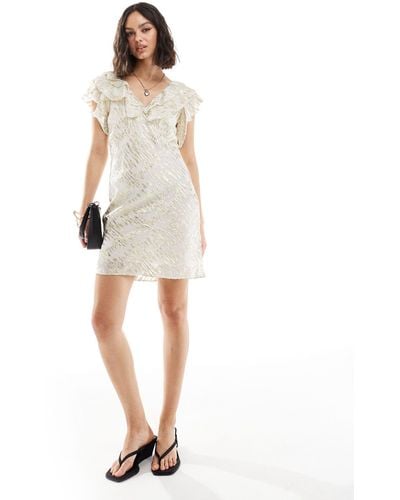 Never Fully Dressed Tilda Metallic Ruffle Mini Dress - White
